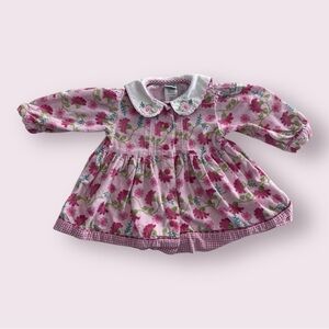 Pink Floral Embroidered Corduroy Dress